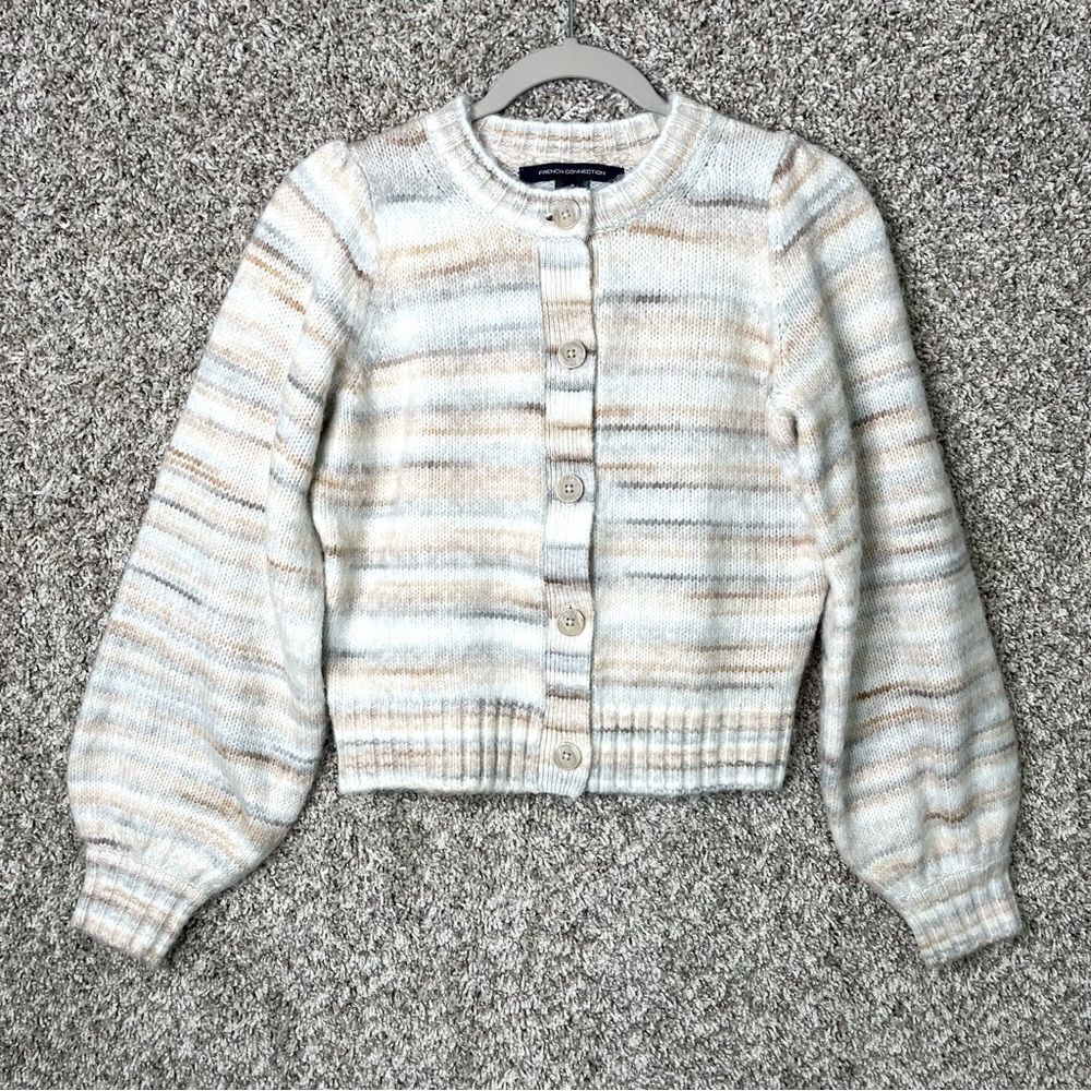 French Connection Sweater Women’s Small Maly Space Dye Balloon Sleeve Cardigan